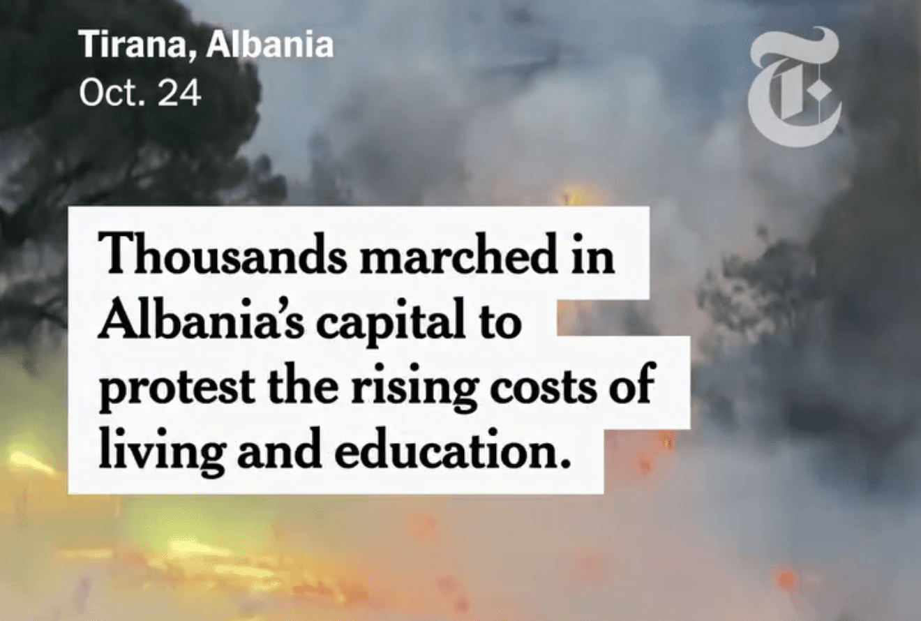 “New York Times”: Mijëra shqiptarë pushtojnë rrugët e Tiranës! Revolta studentore kthehet në pakënaqësi masive ndaj qeverisë