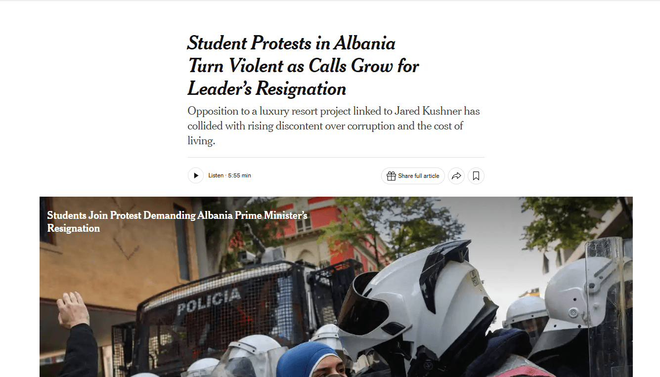 “New York Times”: Pse Shqipëria është përfshirë nga protesta të dhunshme